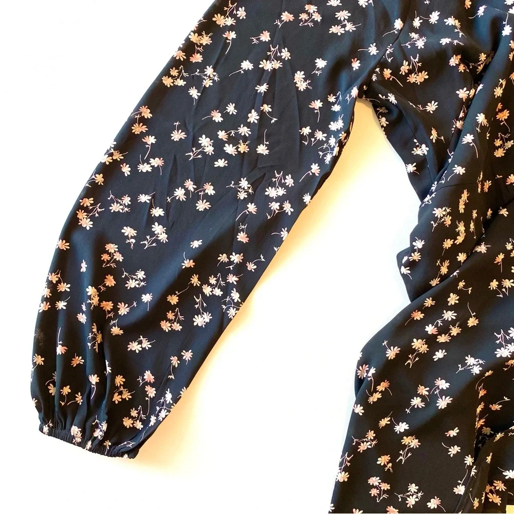 NWT Ann Taylor Black Floral Long Sleeve Boho Dress, Size 14T - Picture 8 of 9